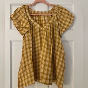 Old Navy Plaid Flutter Sleeve Top Size XL